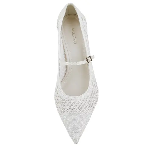 SCARPIN SALTO MÉDIO CROCHÊ AREZZO BRANCO