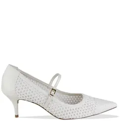 SCARPIN SALTO MÉDIO CROCHÊ AREZZO BRANCO